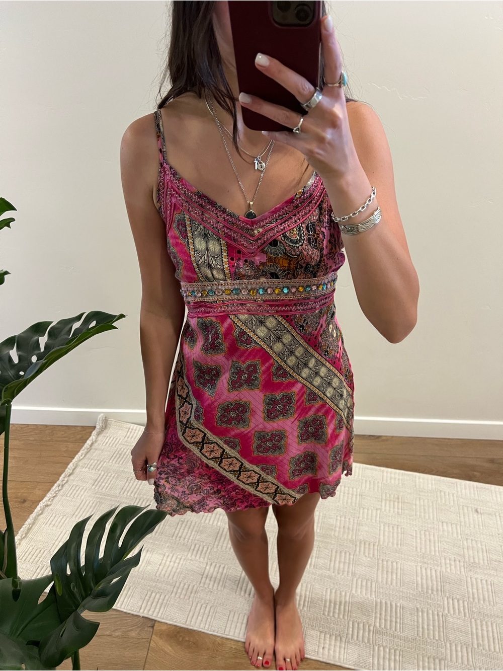 Bohemian Pink Printed Spaghetti Strap Dress